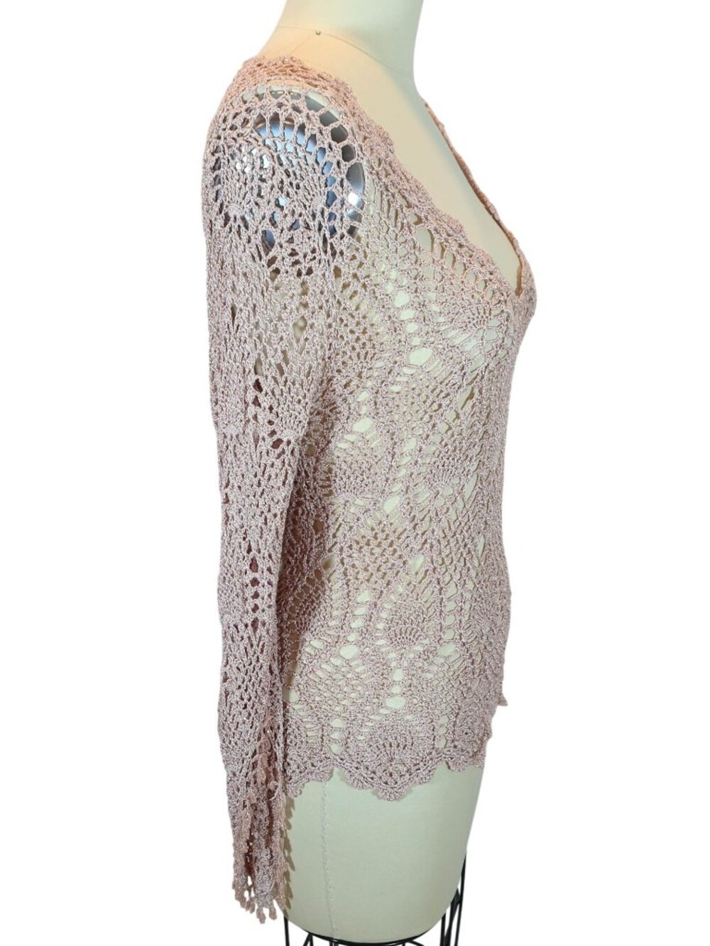 THE LIMITED Y2K Vintage Hand Crochet Sheer Top Size M Boho Festival Beach Fairy - Picture 3 of 7